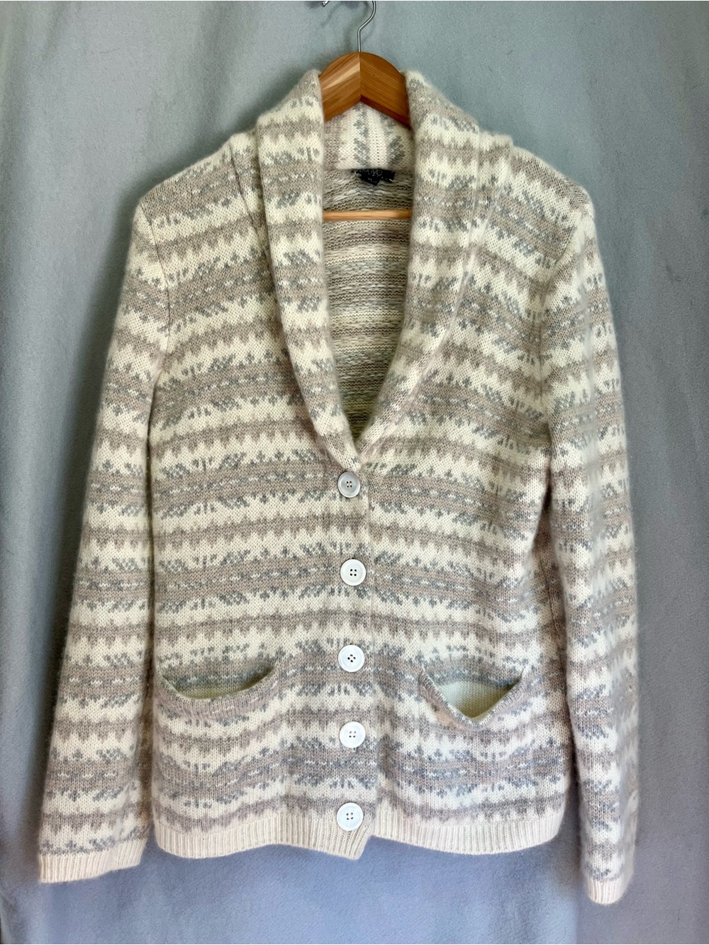 Privé Cashmere Wool Fair Isle Cardigan Women’s M Boho Nordic Shawl Collar
